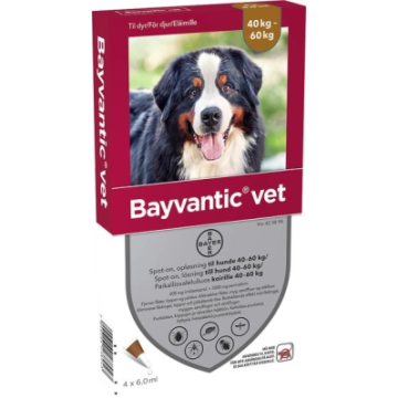 BAYVANTIC VET paikallisvaleluliuos 600/3000 mg koirille 40–60 kg 4 kpl
